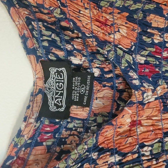 Angie Floral BoHo Smocked Mini Dress Size XL V-neck Flutter Sleeve - Picture 4 of 11